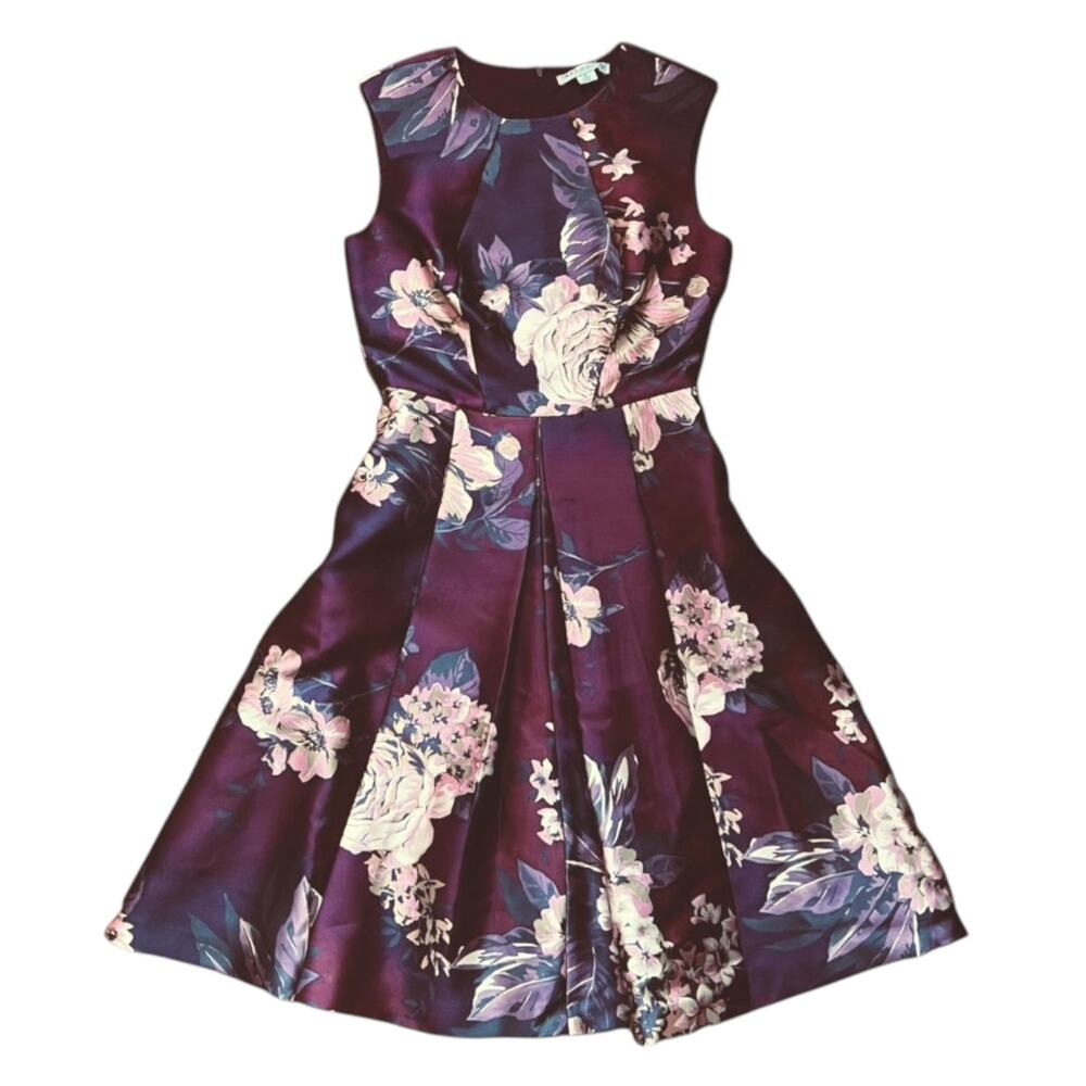Kay Unger Floral Burgundy Dress | Size 4